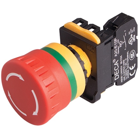 Deca A20B-V4E11R 22 Mm Emergency Stop Switch, 1NO/1NC