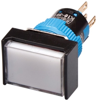 Kacon K16-291-W-24V 16 mm Momentary Push Button, Rectangle, 24V LED