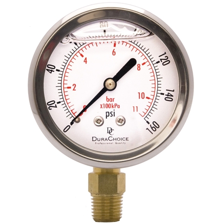 DuraChoice PB254L-160 Pressure Gauge, 2-1/2