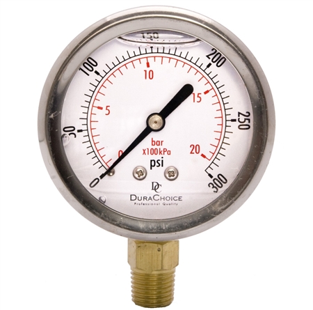 DuraChoice PB254L-300 Pressure Gauge, 2-1/2