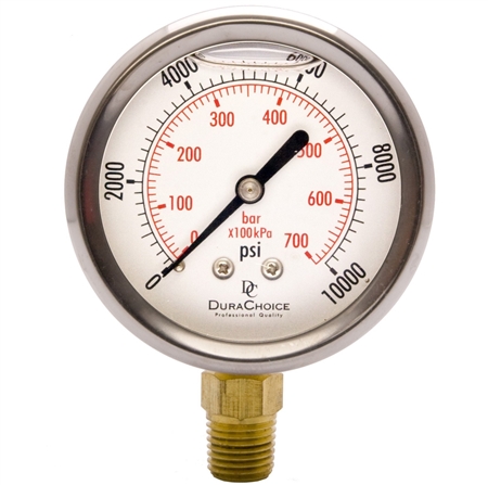 DuraChoice PB254L-K10 Pressure Gauge, 2-1/2