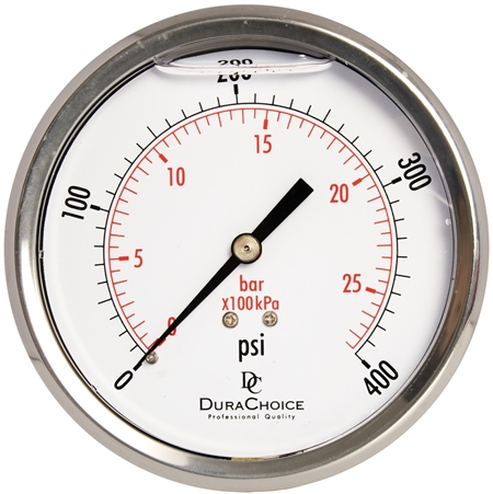 DuraChoice PB404B-400 Pressure Gauge, 4" Dial, 1/4" NPT, 0-400 PSI