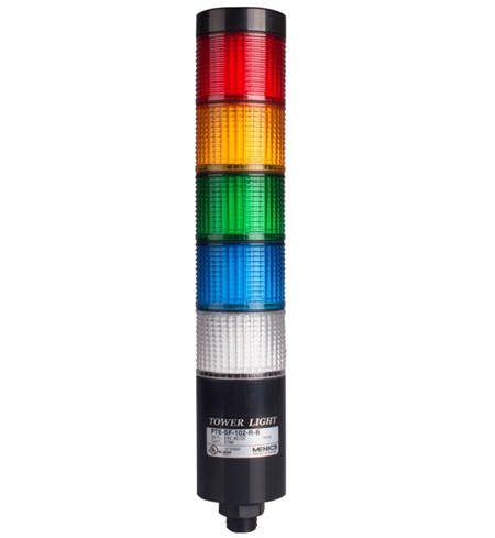 Menics PTE-SCF-502-RYGBC-B 5 Stack LED Tower Light, Direct Mount, 24V